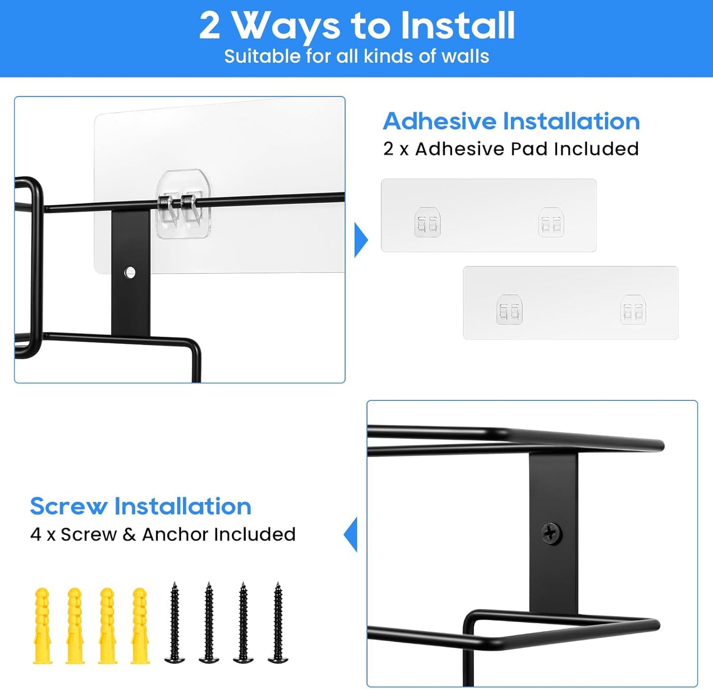 THYGIFTREE Glove Box Holder Wall Mount Dispenser, 2 Pack Metal Rack for Rubber Latex Disposable Gloves Facial Tissue, Black