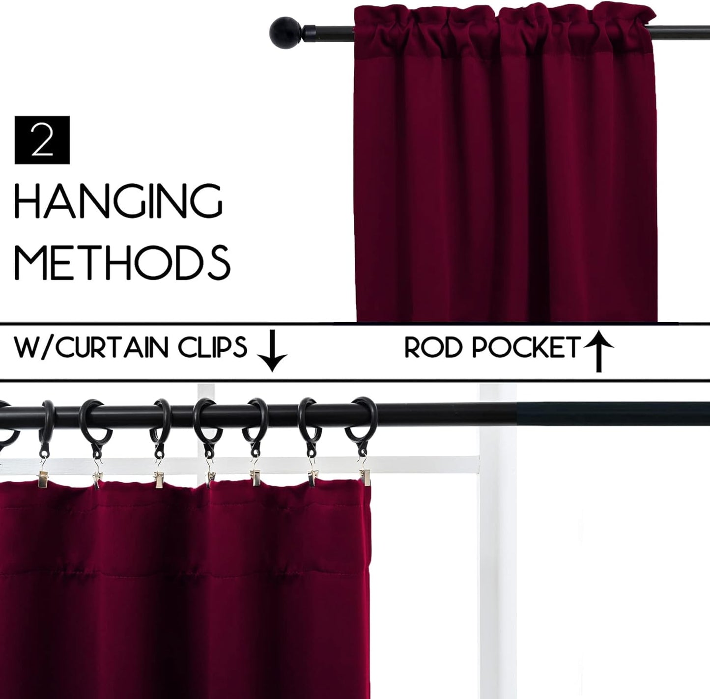 Pickluc Burgundy Cafe Curtain (Half Window Curtain) 36 Inches Length, Rod Pocket Small Kitchen Curtain, Short Blackout Curtain for Small Window, 30" Wide and 36" Long, 2 Panels