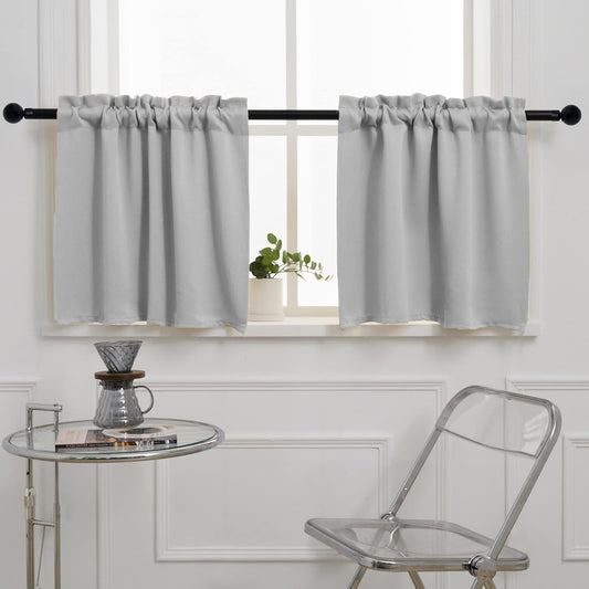 Pickluc Light Grey Cafe Curtain - 30 Inch Length, Half Window, Rod Pocket, Short Blackout, 30" Wide x 30" Long, 2 Panels