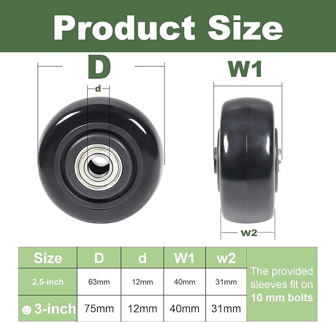 4Pcs 3 Inch Push Cart Wheels PU Caster Wheel Transport Rolling, Cargo Elevator Front Wheels, Compatible for KW181 Wheels, Platform Trucks, Grill 3" x 1.25" Wheels 3/8" axle