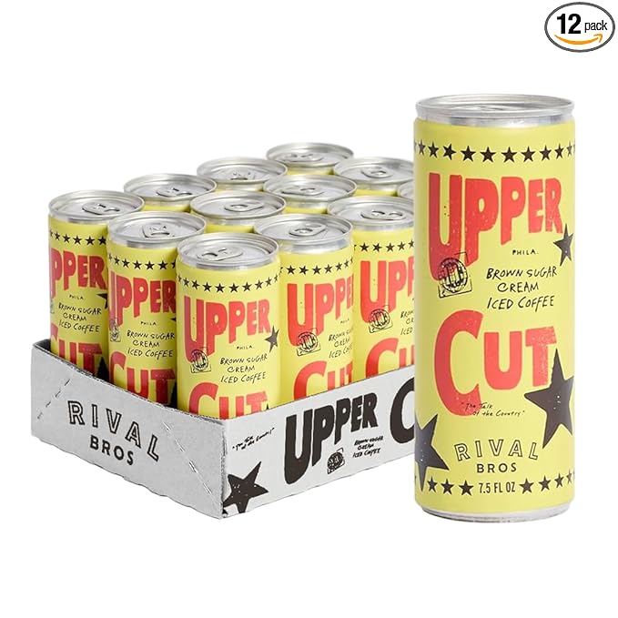 Rival Bros Upper Cut Ready to Drink Iced Coffee, Brown Sugar Cream Flavored, 7.5 Fl Oz, 12 Count, Perfect for On-the-Go, 111mg Caffeine, Easy to Drink Canned Coffee