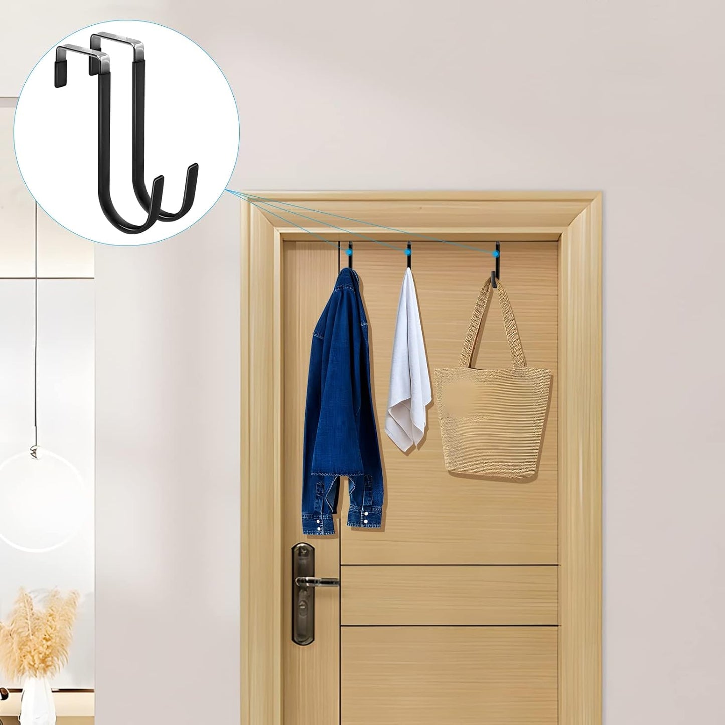 FYY Over The Door Hooks, 10 Pack Door Hangers Hooks with Rubber Prevent Scratches Heavy Duty Organizer Hooks for Living Room, Bathroom, Bedroom Hanging Clothes, Towels, Hats, Coats, Bags Black