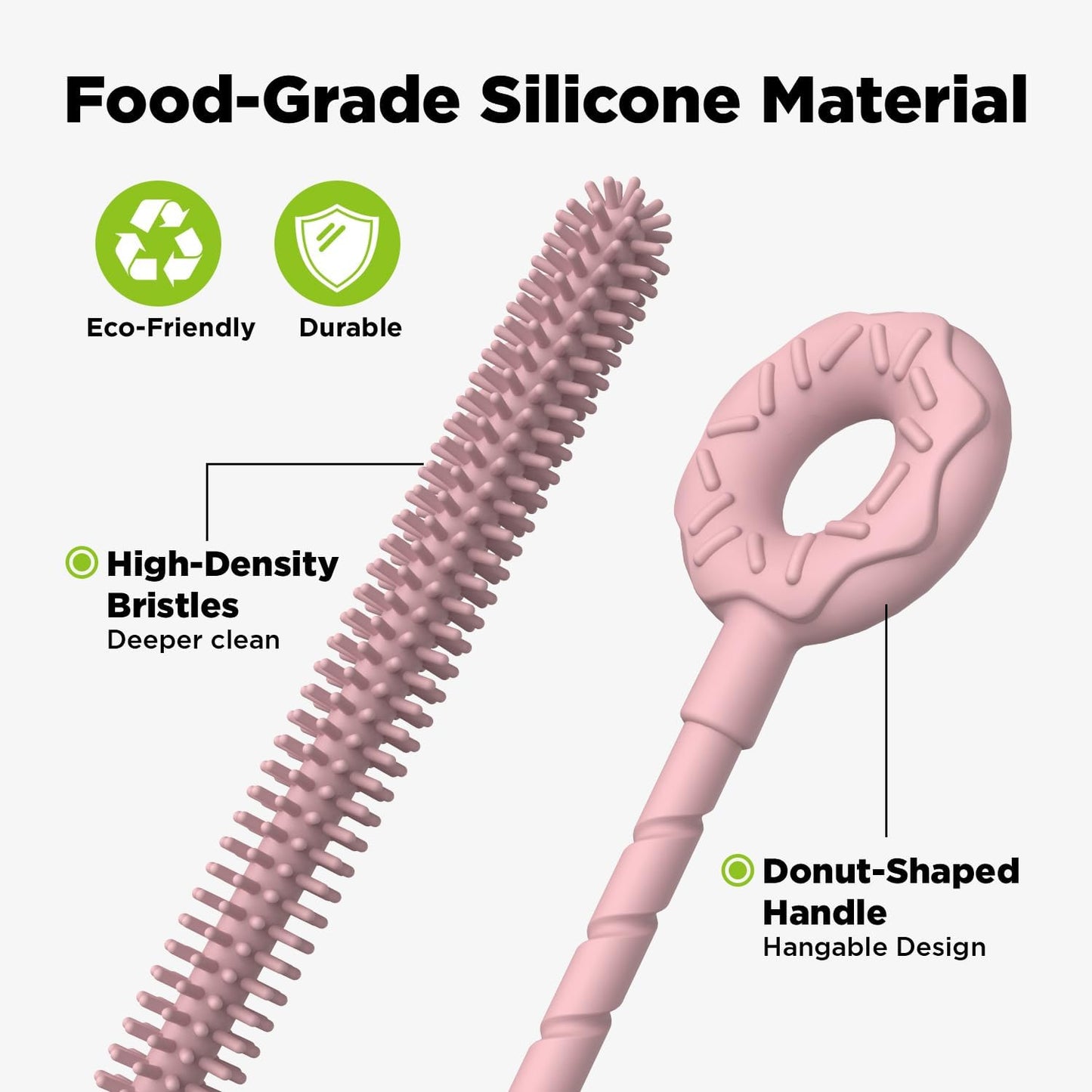 2 Pcs Silicone Straw Cleaner Brush, Extra Long Cleaning Brushes for Straws, 6mm&9mm, Pink