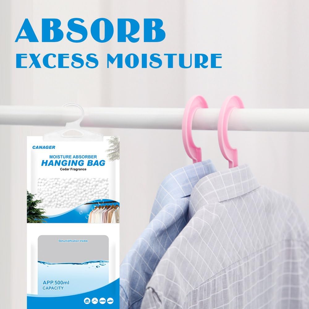CANAGER Hanging Moisture Absorber,Cedar Fragrance Moistureproof Hanging Bag, Dehumidifier Bag (8 packs) Hanging Closet Dehumidifier Bags, Moisture Absorb 12.5 oz.