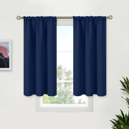 BGment Navy Blue Blackout Curtains for Short Window 34 x 45 Inch - Short Thermal Insulated Drapes with Rod Pocket Small Blinds for Kitchen Rv Camper Bathroom Window, 2 Panels