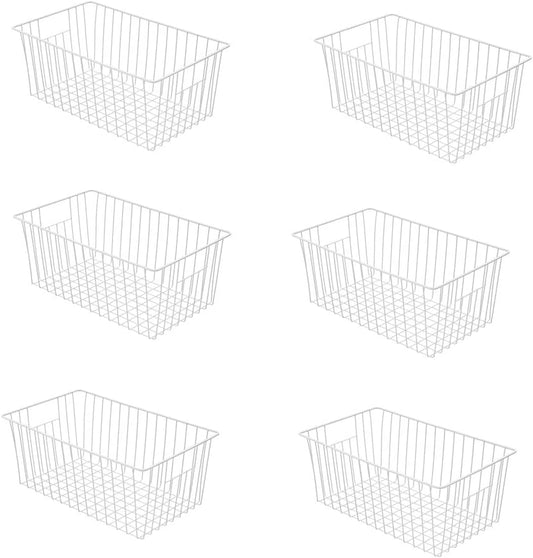 16inch Freezer Wire Storage Organizer Baskets, Household Refrigerator Bins with Built-in Handles