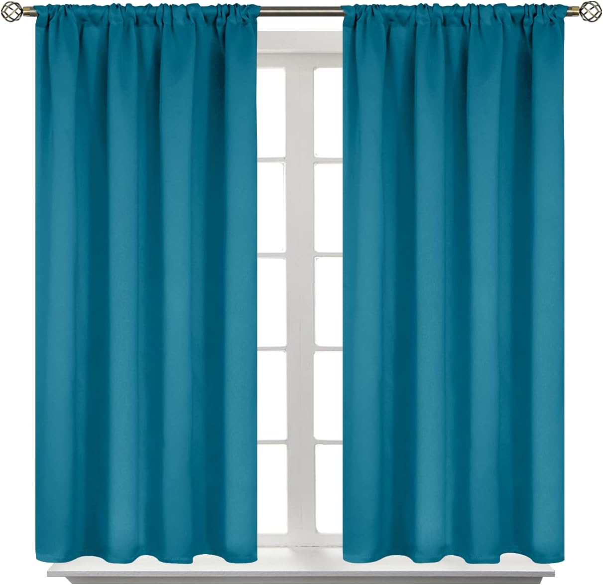 BGment Peacockblue Blackout Curtains 45 Inches Long for Bedroom Kitchen Window - Short Thermal Insulated Drapes Room Darkening with Rod Pocket for Cafe Bathroom, 42 x 45 Inch, 2 Panels