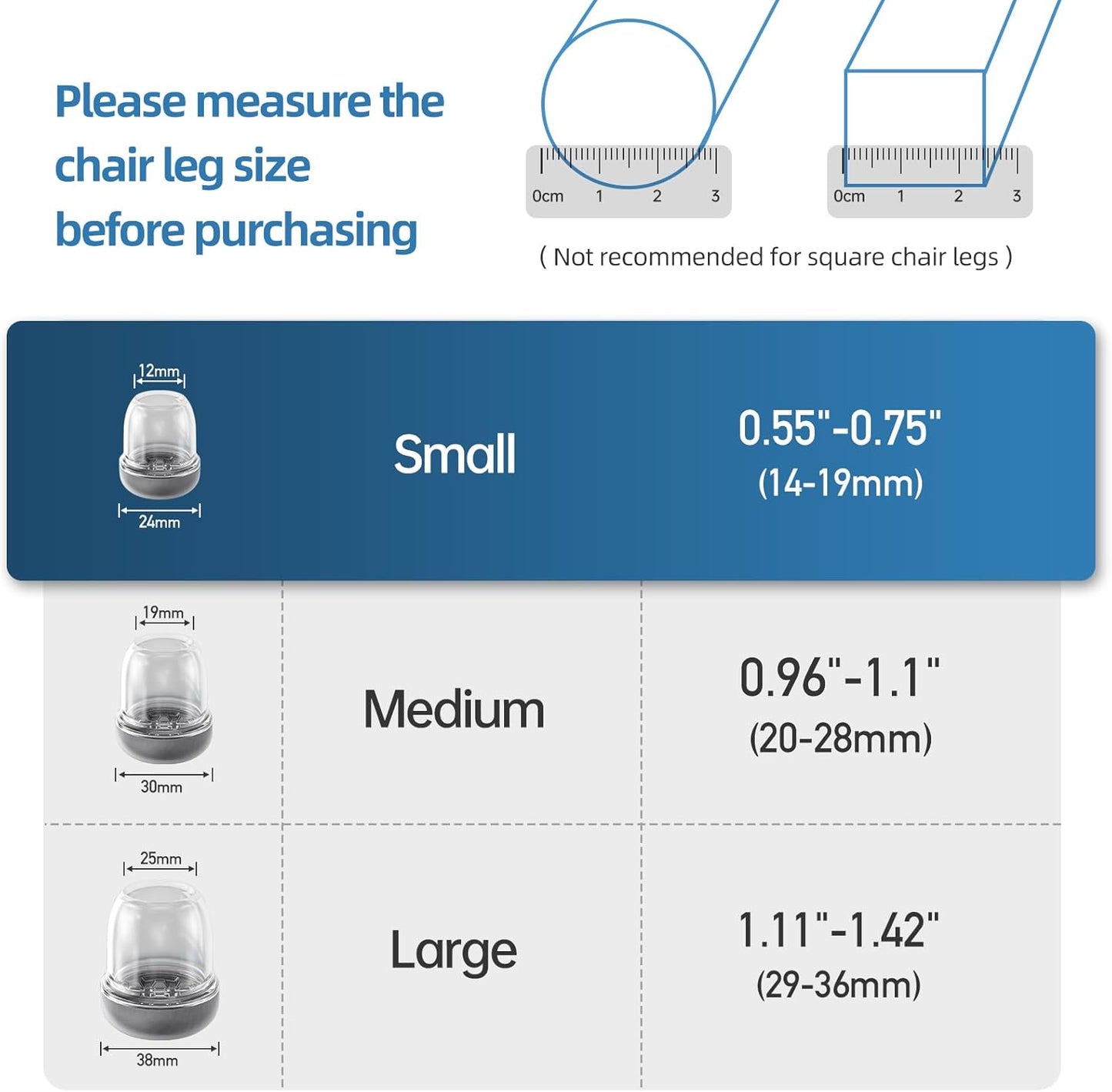 YSD 0.75Inch 24 Pcs Silicone Chair Leg Floor Protectors,Hair and dust Resistant Round Chair Leg Caps for Tilt Chair Legs,Carpet Hardwood Floor Protectors with Gray Pads