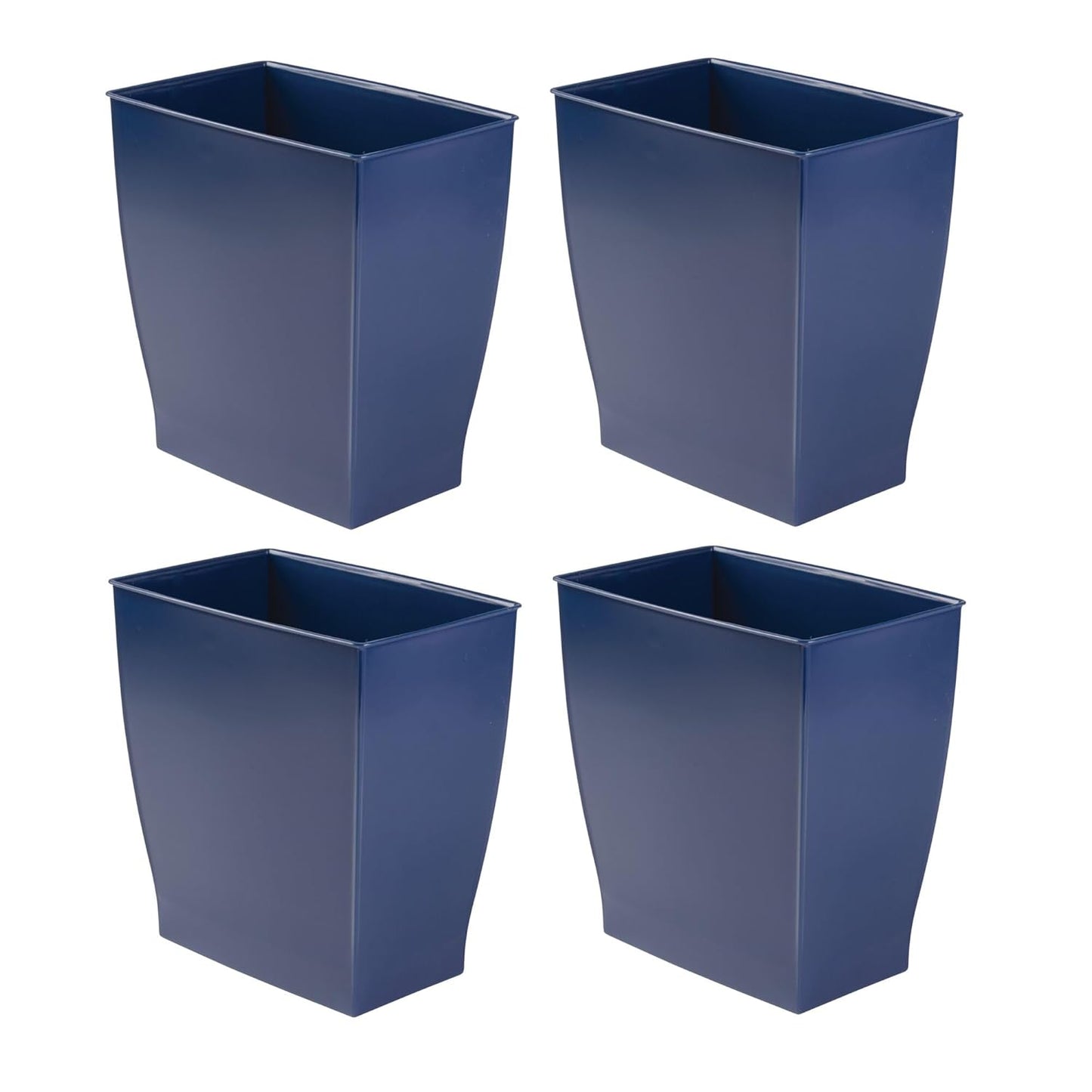 iDesign Small Rectangular Bathroom Trash Cans - Set of 4 - Navy Blue - Made in USA