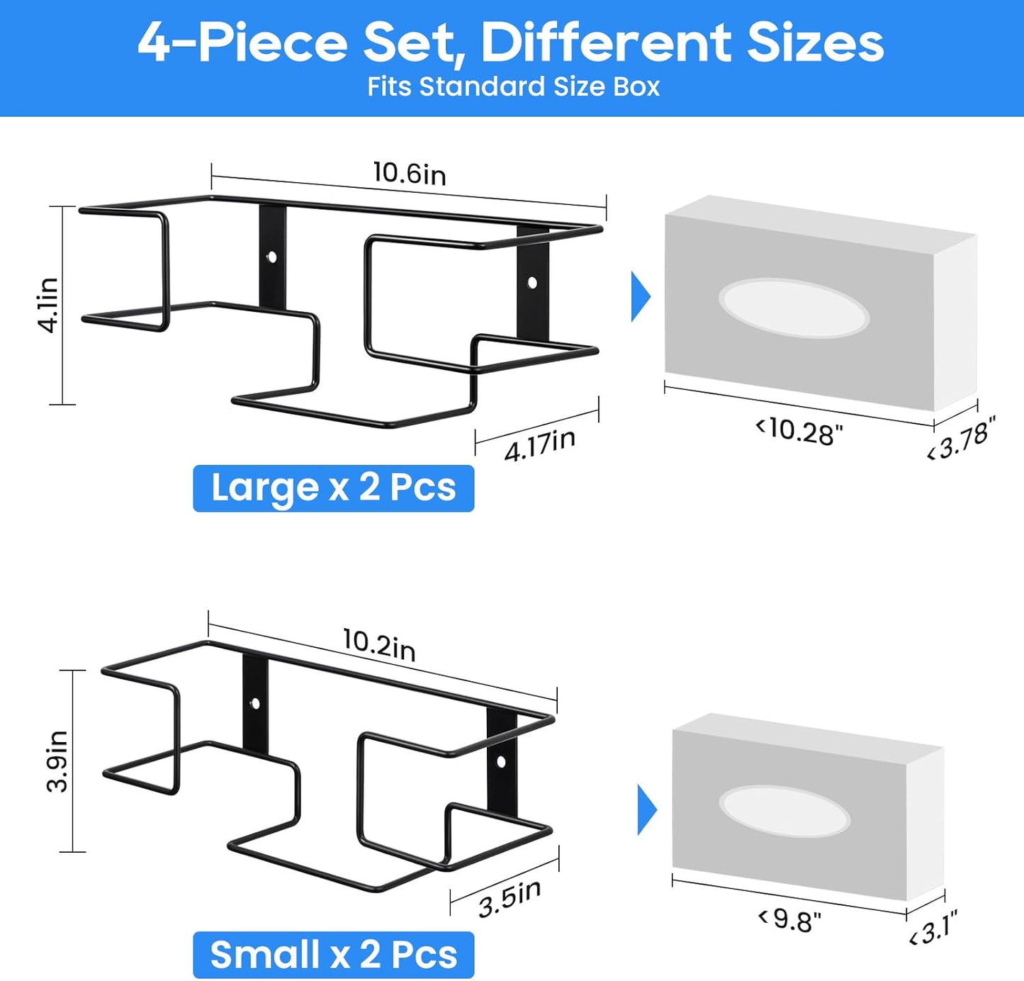 THYGIFTREE Glove Box Holder Wall Mount Dispenser, 4 Pack Metal Rack for Rubber Latex Disposable Gloves Facial Tissue, Black