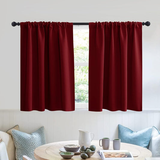 RYB HOME RV Curtains for Camper Windows - Soft Thermal Insulated Small Window Curtain Tiers for Cafe Kitchen Bedroom Basement Glass Door Window, W 42 x L 30 inches, Burgundy Red, 2 Panels