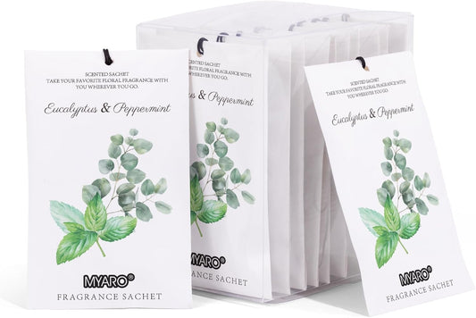 MYARO 12 Packs Eucalyptus Mint Scented Sachets for Drawer and Closet, Long-Lasting Closet Sachet Bags Drawer deodorizers Fresh Scents, Home Fragrance for Lover