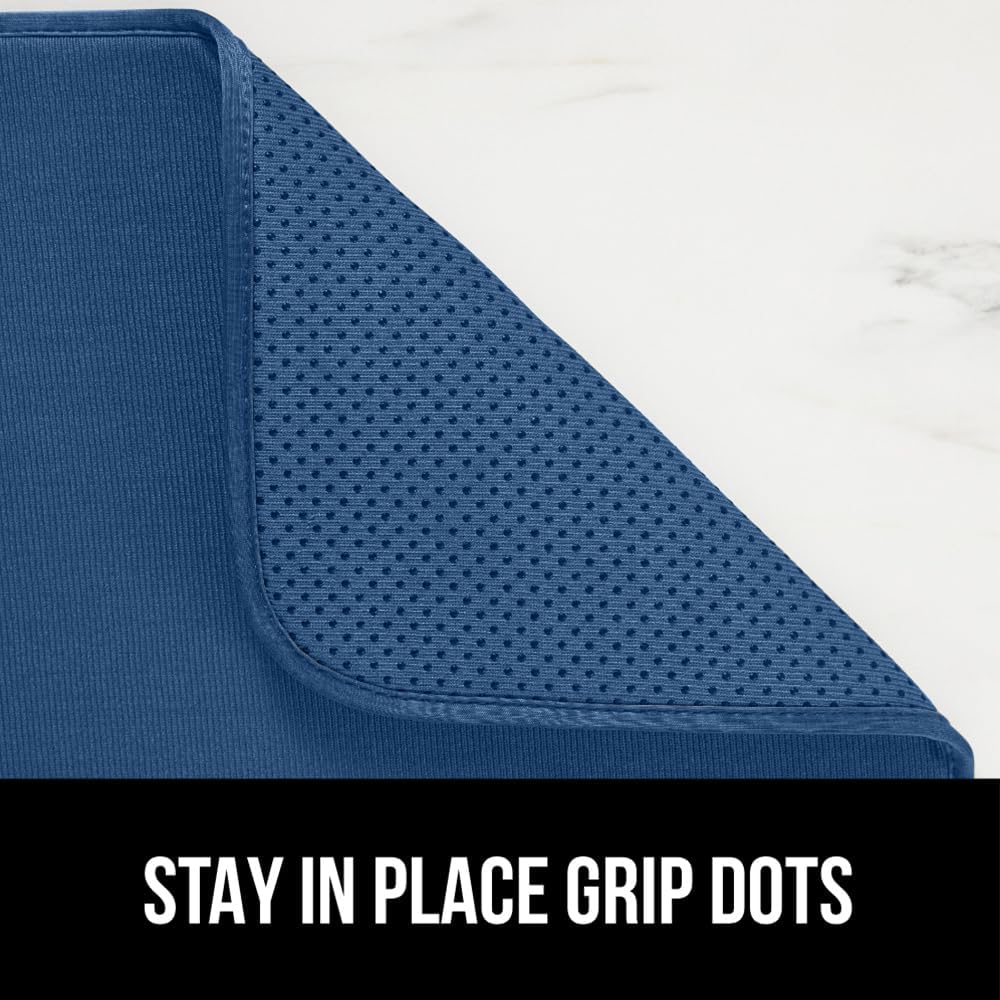 GORILLA GRIP Ultra Water Absorbent Microfiber Dish Drying Mat, Quick Dry Thick Mesh, Slip Resistant Pad for Sink Dishes or Under Rack, Kitchen Counter Accessories, 16x18, Machine Wash, Blue