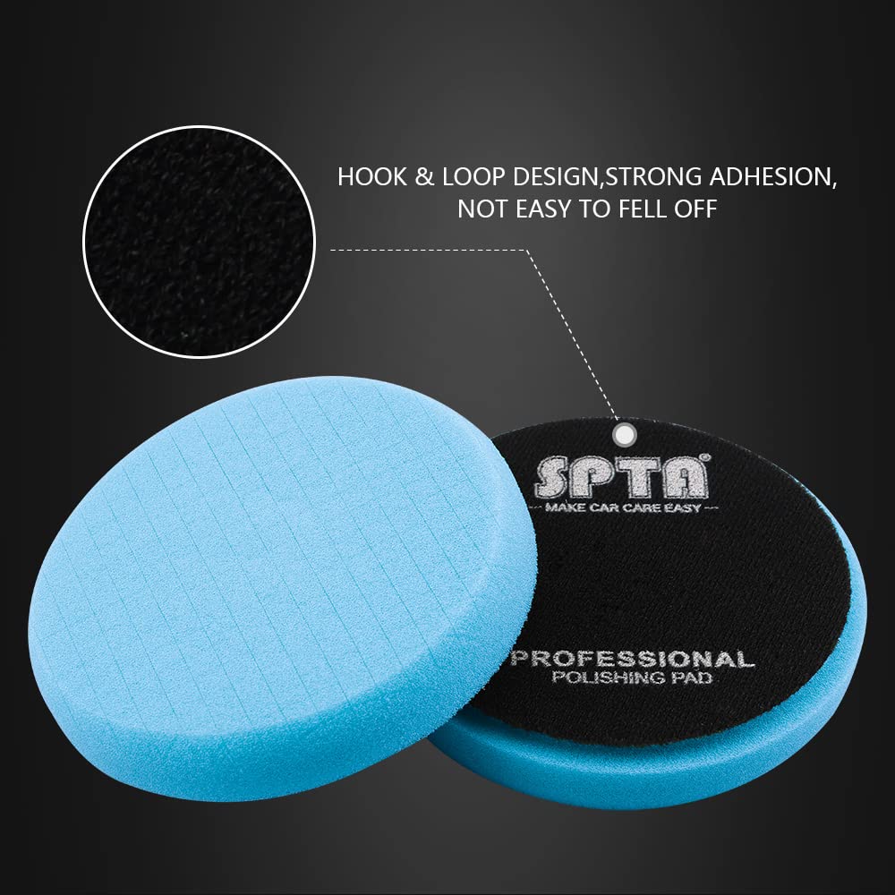 Blue Polish Pad, Buffing Polishing Pads, SPTA 1Pc 6.5 Inch Face for 6 Inch 150mm Backing Plate Compound Buffing Sponge Pads for Car Buffer Polisher Compounding, Polishing and Waxing -FPTSS6B