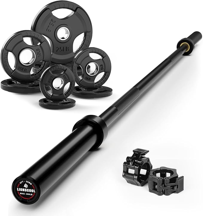 LIONSCOOL Premium 4ft/4.9ft/6ft Barbell for Strength Training and Olympic Weightlifting, 2 Inch Bar for Squats, Curls, Deadlifts, Presses, Hip Thrusts, 350lbs/500lbs/700lbs Weight Capacity