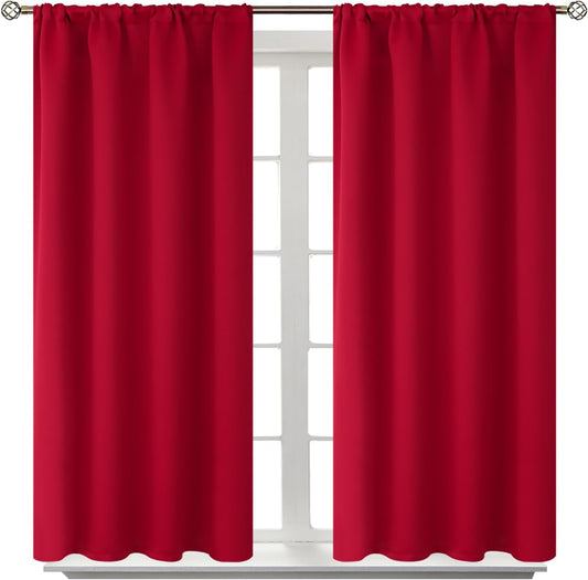 BGment Red Blackout Curtains 48 Inches Length for Bedroom - Short Thermal Insulated Drapes with Rod Pocket Room Darkening for Kitchen Cafe Bathroom, 2 Panels, 42 x 48 Inch