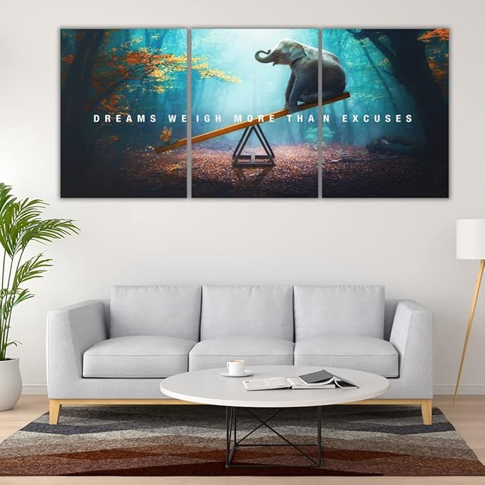 Yetaryy Motivational Poster Inspirational Wall Art 3 Pieces Canvas Painting Lion Artwork for Living Room Office Modern Home Decor Prints Pictures Wall Decor Framed Ready to Hang [60''Wx 28''H]