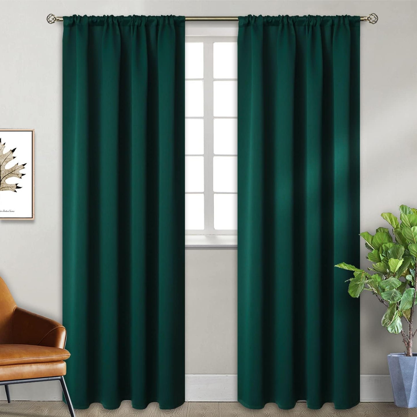 BGment Blackout Curtains 90 Inch Length 2 Panels for Living Room - Dark Green Thermal Insulated Room Darkening Drapes with Rod Pocket Christmas Decor for Bedroom, 52 x 90 Inch
