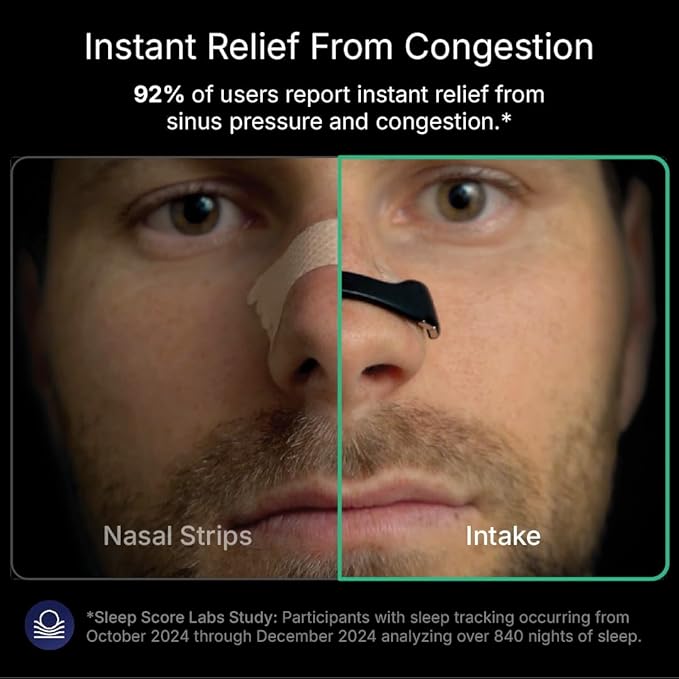 Intake Breathing Nasal Strip Starter Kit (15 Count, Black) - Boost Oxygen Intake, Reduce Snoring, Improve Sleep Quality - Sweat Resistant, Skin Safe Nasal Strips - Extra Strength Snoring Solution