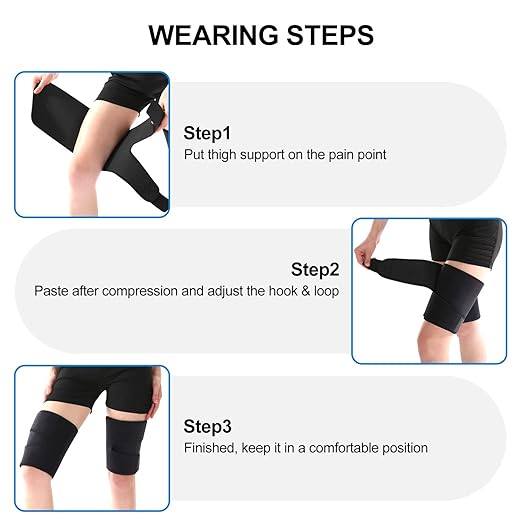 supregear Thigh Wraps Support, Adjustable Compression Neoprene Thigh Sleeve Hamstring Quad Wrap Upper Leg Brace for Women Men Pulled Groin Muscle, Quadriceps, Black, M