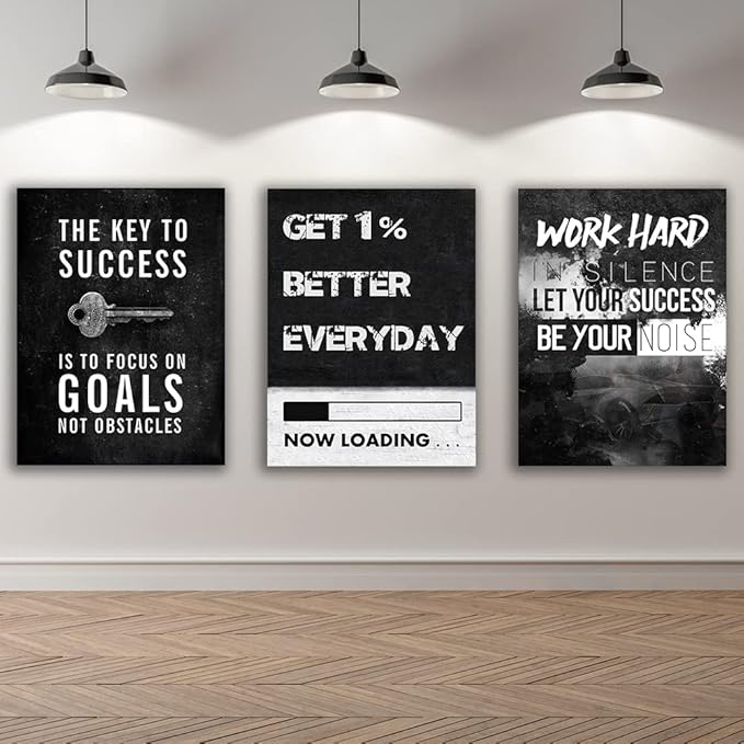 Yetaryy Motivational Poster Inspirational Wall Art 3 Pieces Canvas Painting Lion Artwork for Living Room Office Modern Home Decor Prints Pictures Wall Decor Framed Ready to Hang [60''Wx 28''H]