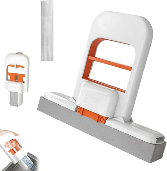 Mini Foldable Desktop Mop, Sponge Mop Wet and Dry Use Cleaning System, Self-Squeeze Small Mop for Bathroom Kitchen Desktop Glass Living Room Car (Orange, 1pcs)