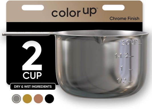 Color Up 2 Cup Measuring Cup, 480ml Stainless Steel Metal, Easy-Pour Spouts, Engraved Markings, Flat Base, Dishwasher Safe, for Dry and Liquid Ingredients