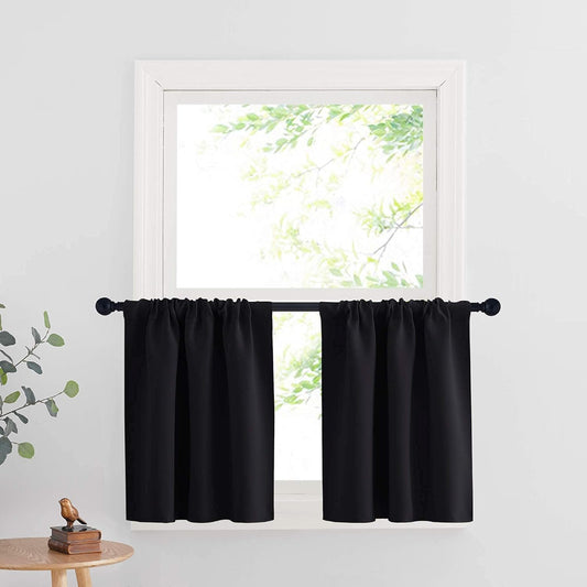 RYB HOME Black Curtains for Windows, Bathroom Curtains Small Window Drapery Blackout Privacy Drapes for Cafe Bedroom Panels, Width 29 by Length 24, 1 Pair