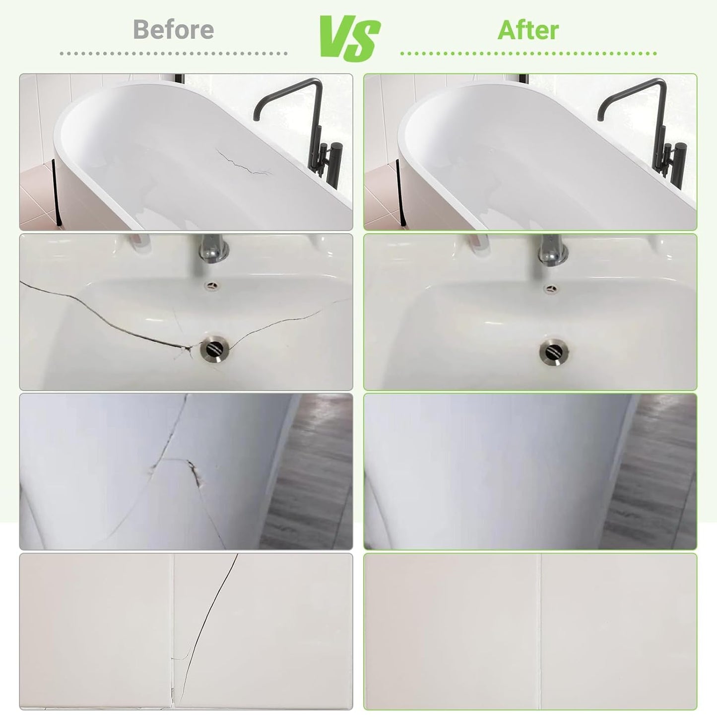 Tub Repair Porcelain Repair Kit, Crack Repair Kit for Bathtubs, Sinks, Marble, Tiles, White