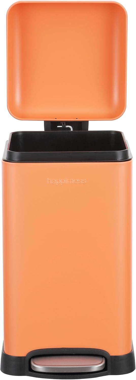 happimess HPM1012K Betty Retro Mini 3.2-Gallon Step-Open Trash Can, Carrot Cake,with Soft-Close Lid, Fingerprint Resistant, Modern, Minimalistic for Home, Kitchen, Office, Bedroom, Bathroom