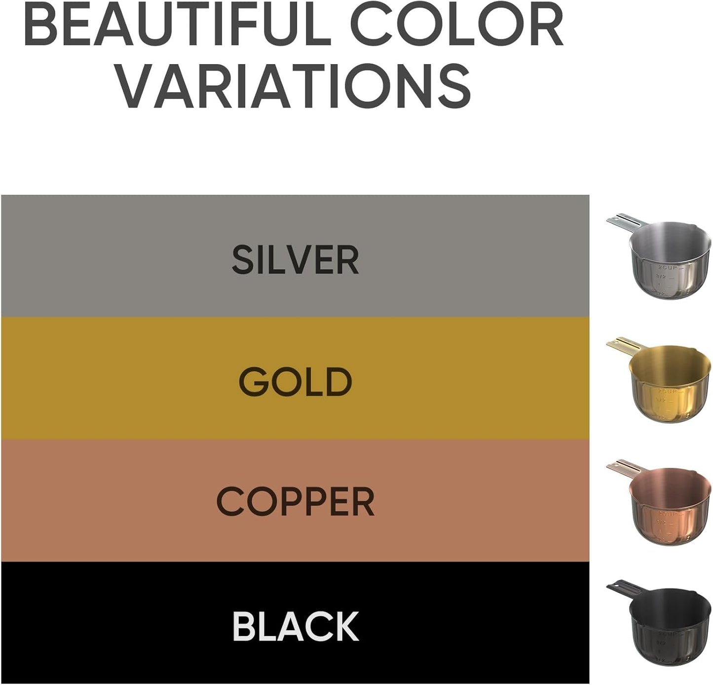 Color Up 2 Cup Measuring Cup, 480ml Black Stainless Steel Metal Measuring Scoop, Easy-Pour Spouts, Engraved Markings, for Dry & Liquid Ingredients