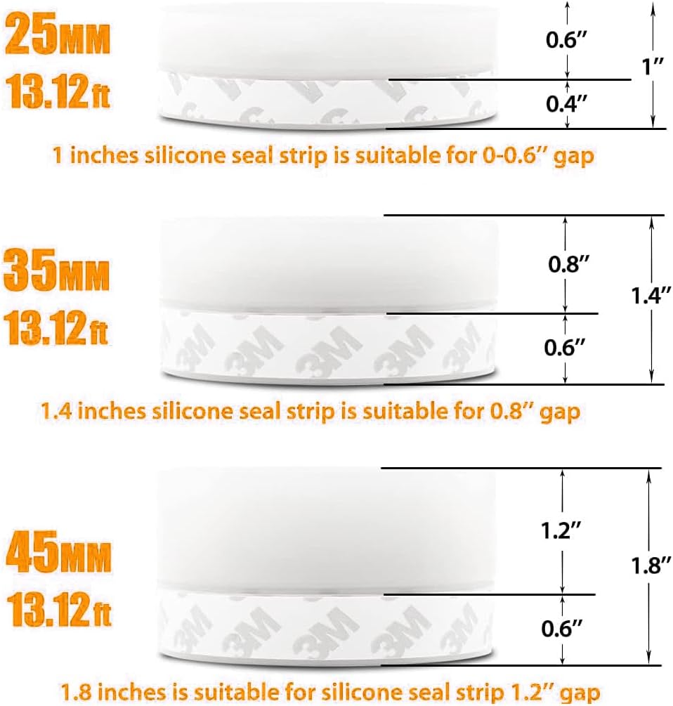 39.37 Ft Door Weather Stripping Door Seal Strip Tape,Silicone Door Draft Stopper,Self Adhesive Shower Door Bottom Seal and Door Insulation Strip for Door Frame Windows and Glass Gaps (3 Rolls)