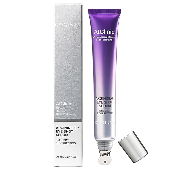 Atclinic DOMINAS Caffeine Eye Serum with Arginine-E & Vitamin E – Korean Eye Gel for Puffiness, Dark Circles, Fine Lines | Cooling Guasha Metal Tip (0.67 fl oz)