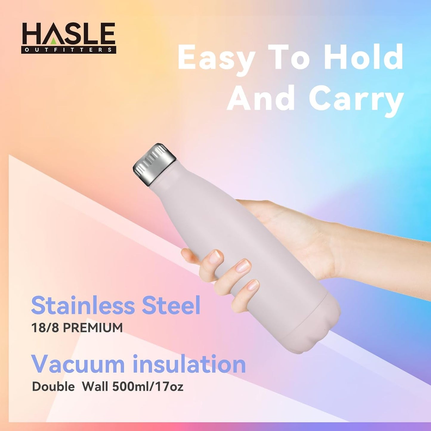 HASLE OUTFITTERS 17oz Stainless Steel Water Bottles Bulk, Vacuum Insulated Water Bottles Double Walled Powder Coated Reusable Metal Sports Water Bottles Keep Drinks Hot and Cold,Pink, 8Packs