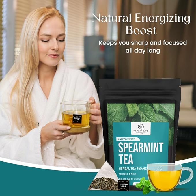 Spearmint Tea Bags 50 Count Herbal Tea Bags PCOS RELIEF Balances Hormones Support Digestion Refreshing Aromatic and Minty Gluten Free Caffeine Free Tea 100% Pure Spearmint leaves Pyramid Tea bags