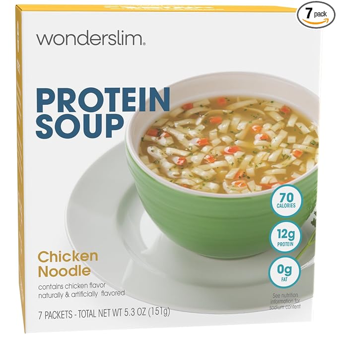 WonderSlim Protein Soup, Chicken Noodle, 70 Calories, 12g Protein, No Fat, Low Carb (7ct)