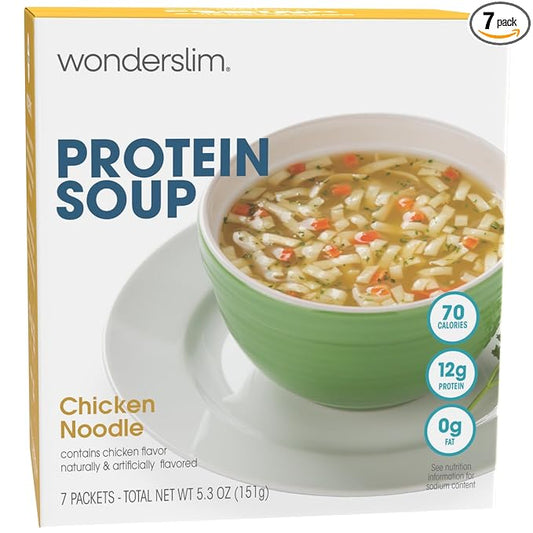 WonderSlim Protein Soup, Chicken Noodle, 70 Calories, 12g Protein, No Fat, Low Carb (7ct)