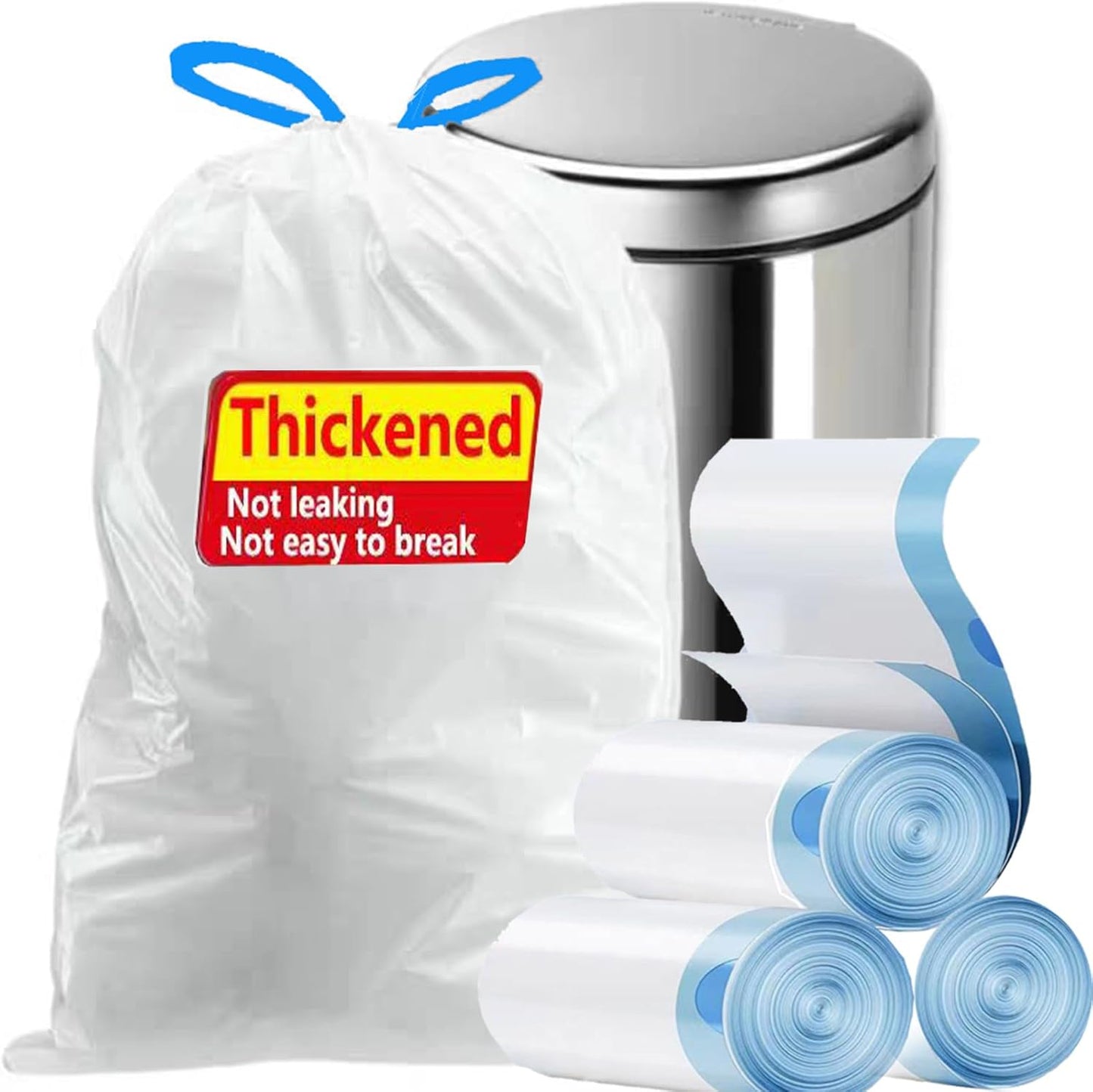 15 Gallon white drawstring trash bags, No tear open large floral scent garbage bag,Ultra thickened plastic for tall kitchen,Office,Living room Commercial Use 26x30 inches