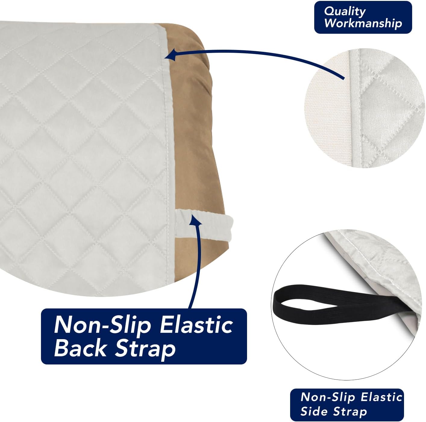 PureFit Reversible Quilted Sofa Cover, Water Resistant Slipcover Furniture Protector, Washable Couch Cover with Non Slip and Elastic Straps for Kids, Dogs, Pets (Small Recliner, Ivory/Ivory)