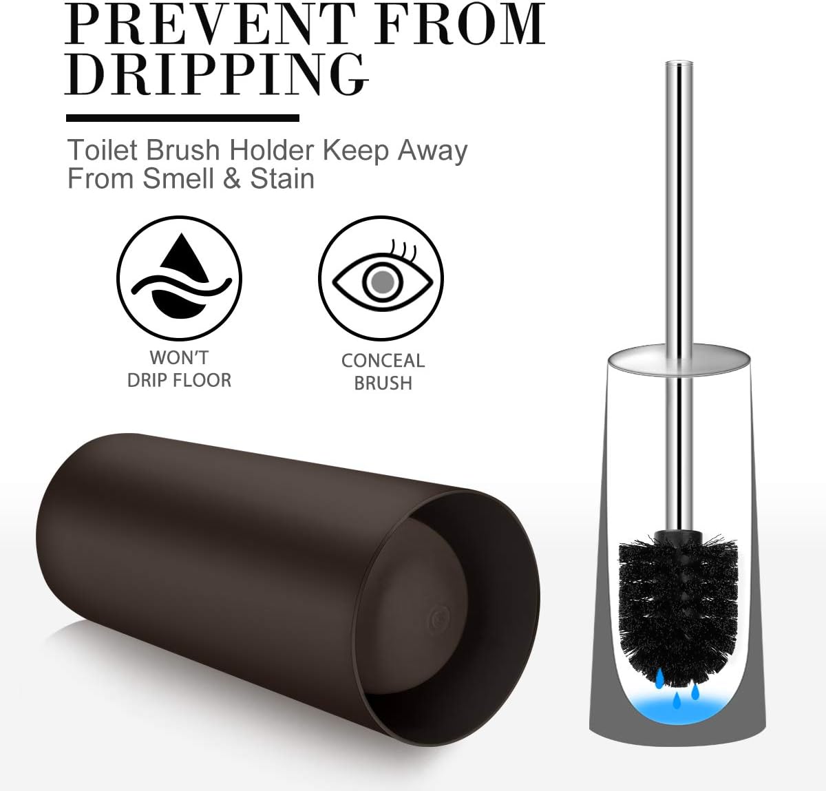 Toilet Brush and Holder, 2 Pack Toilet Brush with 304 Stainless Steel Long Handle, Toilet Bowl Brush for Bathroom Toilet-Ergonomic, Elegant,Durable (Bronze)