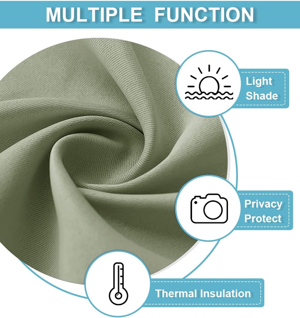 RYB HOME Small Window Curtains Blackout - Privacy Energy Saving Insulating Curtains Blinds for Bedroom Bathroom Basement Kids Nursery Kitchen, W 34 x L 48 inches, Sage Green, 2 Panels