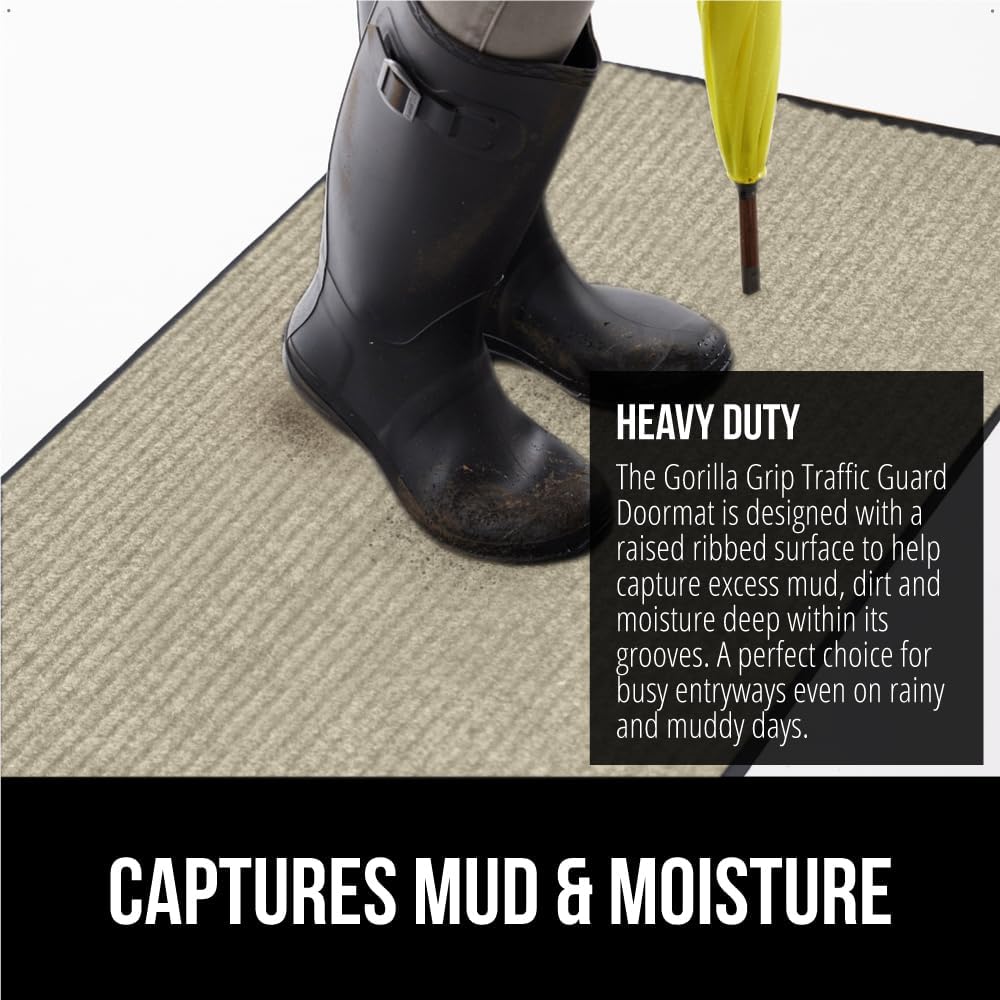 GORILLA GRIP Traffic Guard Door Mat, 2 Pack, Heavy Duty Waterproof Doormat, Commercial Office Space Welcome Mats, Stain and Fade Resistant, Low Profile, Strong Rubber Backing, 29x17, Beige