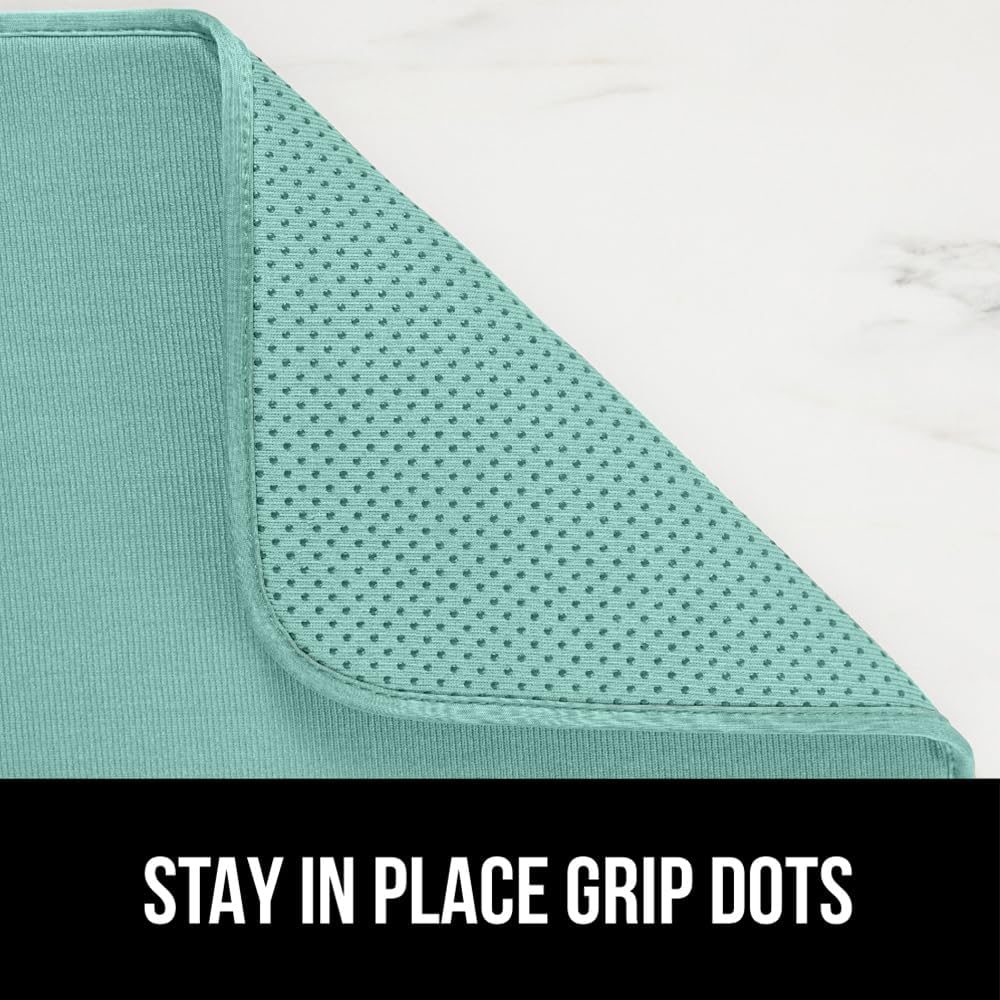 GORILLA GRIP Ultra Water Absorbent Microfiber Dish Drying Mat, Quick Dry Thick Mesh, Slip Resistant Pad for Sink Dishes or Under Rack, Kitchen Counter Accessories, 16x18, Machine Wash Mats, Mint