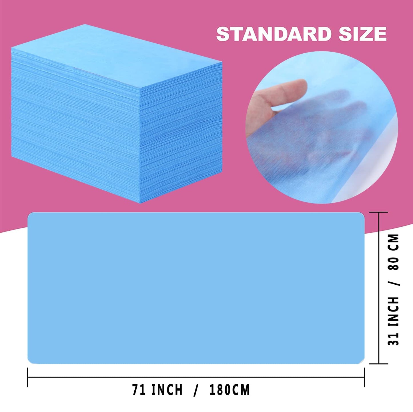 31" x 71" Disposable Bed Sheets for Massage Table Waterproof Massage Table Sheet Soft Non Woven Fabric SPA Bed Cover Breathable for Massage Beauty Tattoos 50PCS (Blue)