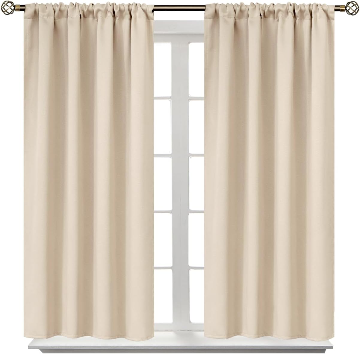 BGment Short Blackout Curtains 40 Inches Length - Rod Pocket Room Darkening Window Drapes for Bedroom Kitchen Bathroom Basement Cafe, Champagne, 2 Panels, 42 x 40 Inch
