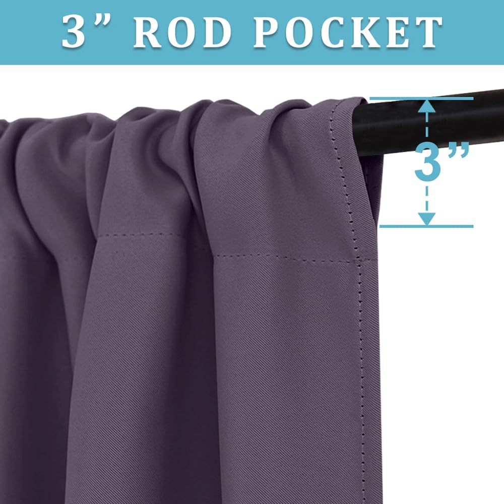 RYB HOME Living Room Curtains Blackout - Light Block Energy Efficiency Small Window Treatment Drapes for Kitchen Dining Baby Nursery Farmhouse Decor, W 42 x L 72 inch, Greyish Purple, 2 Panels