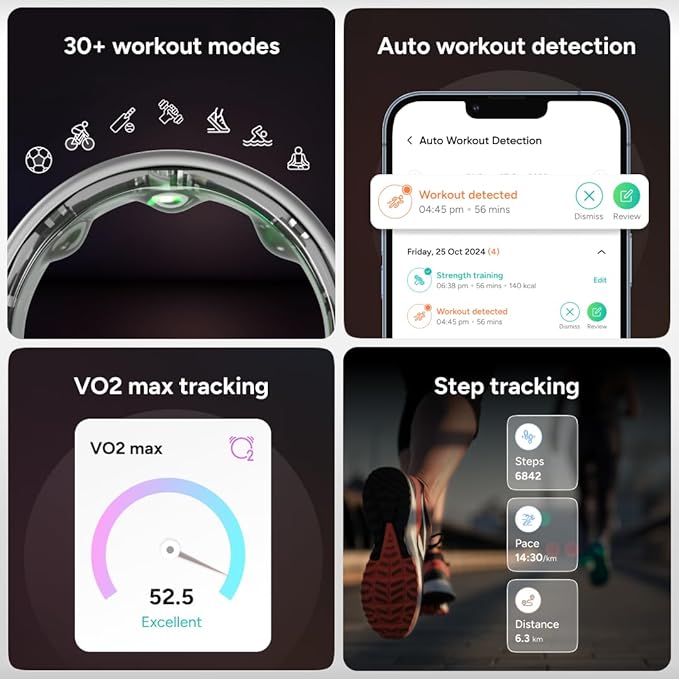 Gabit Smart Ring | Health Tracker | Sleep, Fitness, Nutrition, Stress | 7+ Day Battery, Track Steps, AI Food Logging | Buy Sizing Kit First | Smart Ring for Men & Women | Titanium, Matte Black 11