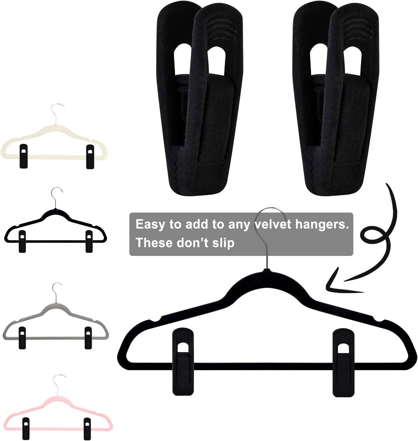 Black Velvet Hanger Clips (60-Pack), Strong Finger Clips for Velvet Hangers, Skirt Hanger Clips Fit for Flocking Hangers