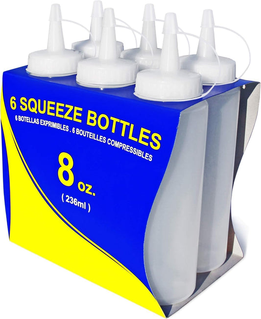 New Star Foodservice 26115 Squeeze Bottles, Plastic, 8 oz, Clear, Pack of 6