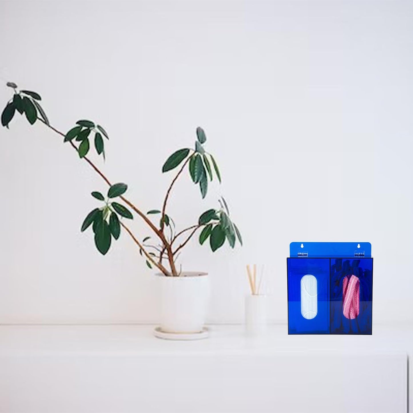 Wall Mounted Glove Dispenser, Hairnet Shoe Cover Dispenser，Acrylic Glove Box Holder, Blue (for 2 Boxes)